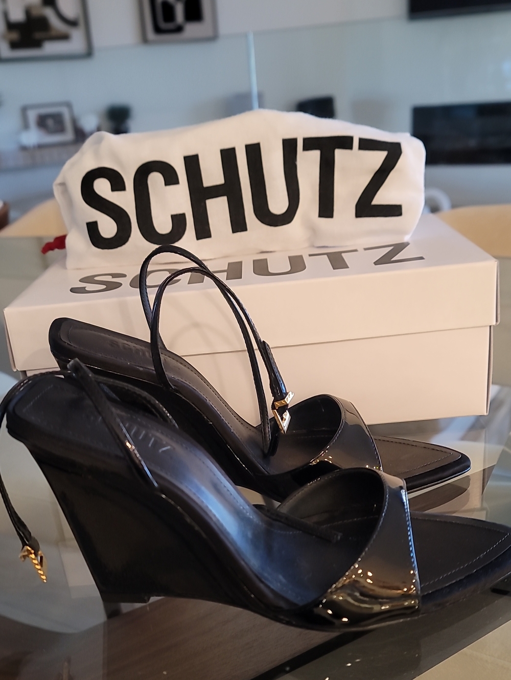 SCHUTZ Black Patent Leather Heels – New in Box